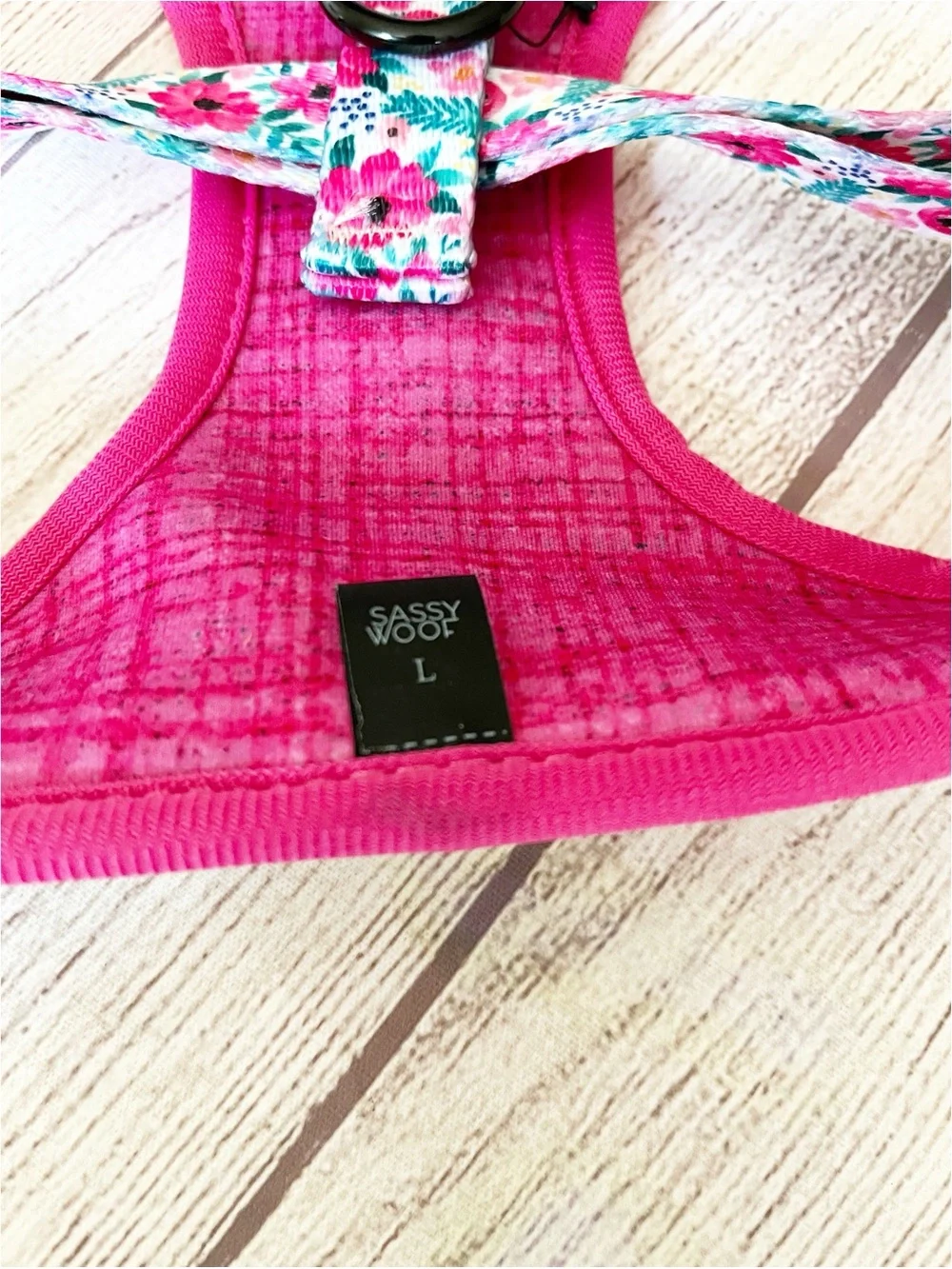 Sassy Wolf pink floral reversible harness L